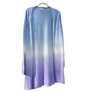 Johnny Was Dip Dye Long Cardigan Blue Purple Open Sweater Cotton Boho Coastal M